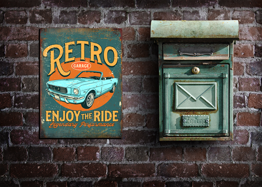 Retro Style "Retro Garage Enjoy The Ride" Decorative Vintage Metal Sign, New