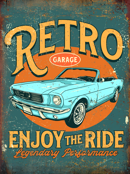 Retro Style "Retro Garage Enjoy The Ride" Decorative Vintage Metal Sign, New