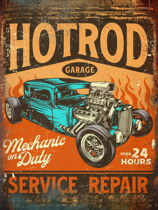 Retro Style Hotrod Garage service Vintage Metal Sign/plaque man cave, shed, bar