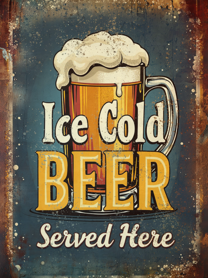 Retro Style "Ice Cold Beer Served Here" Decorative Vintage Metal Sign, Pub, Bar