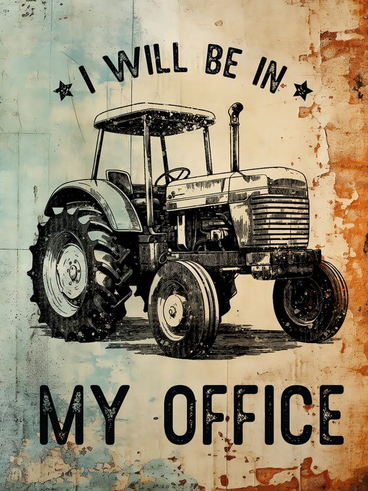 Retro Style "I Will Be In My Office" Decorative Vintage Metal Sign, Tractor, New