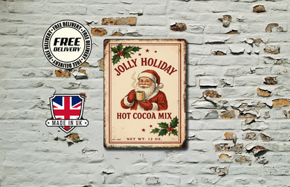Jolly Holiday Hot Cocoa Mix Christmas Metal Sign