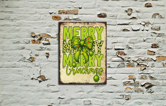 Merry Grinch's Festive Christmas Metal Vintage Style Sign Wall Art The Grinch