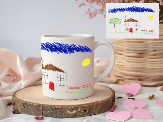 Child's Painting Picture Drawing Personalised Coffee Tea Mug, with Gift Box