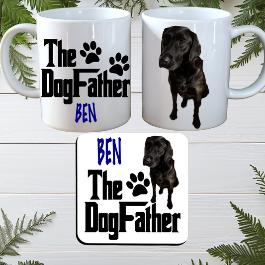 Personalised Dog Dads Father's Day Mug & Coaster, Pet Present, with Gift Box