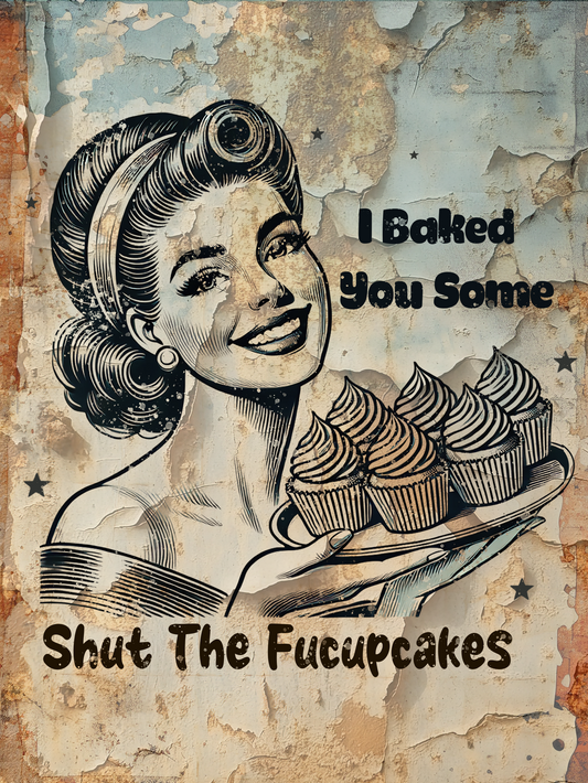 Retro Style,Humourous, I Baked You Some Shut The Fucupcakes Metal Sign/plaque man cave, shed, bar