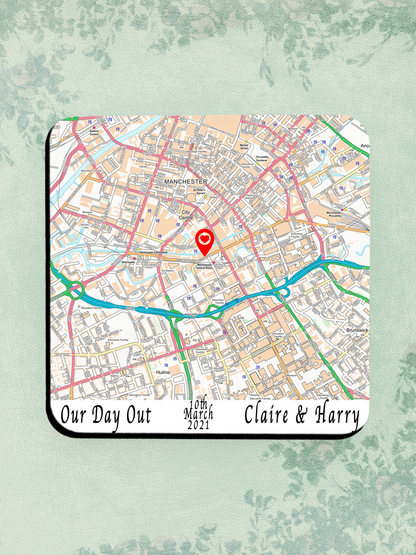 Personalised Map Coaster, Any Location, First Date, Where we Met, New Home, Anniversary Gift for Husband, Wife, Boyfriend, Girlfriend