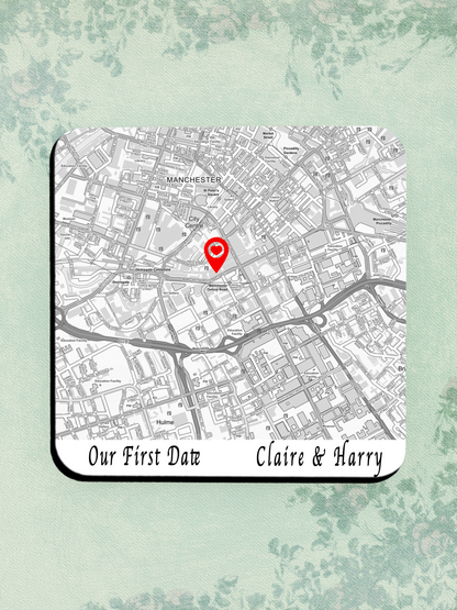 Personalised Map Coaster, Any Location, First Date, Where we Met, New Home, Anniversary Gift for Husband, Wife, Boyfriend, Girlfriend
