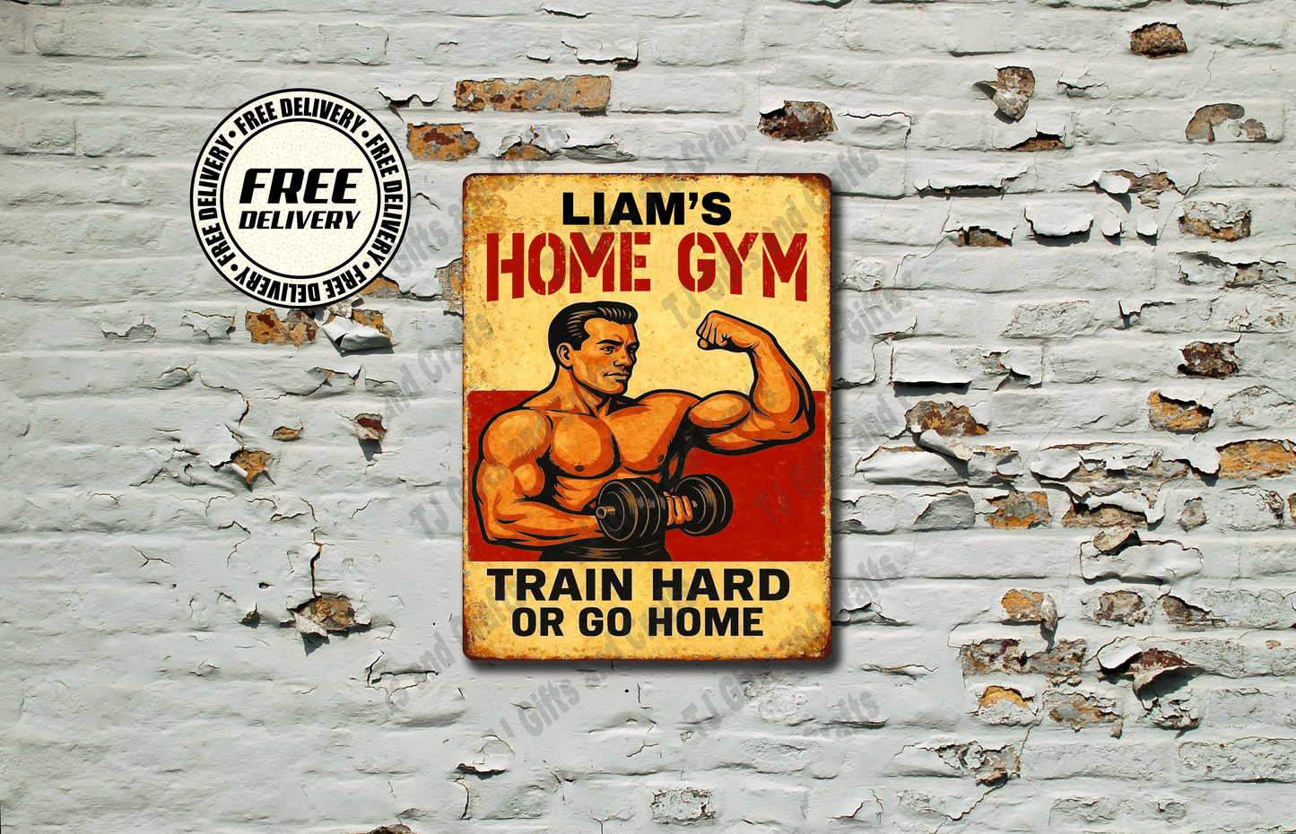 Personalised Home Gym Train Hard Or Go Home Vintage Metal Sign, New