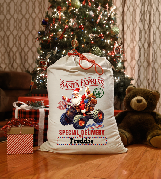 Personalised Name Christmas Sack Santa Express Xmas Gift Bag