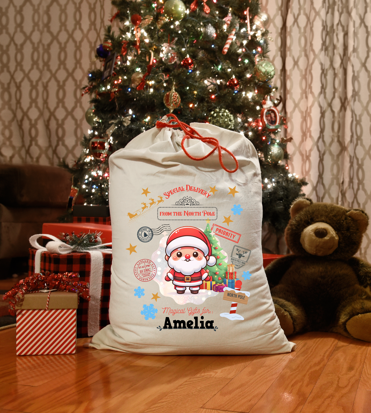 Personalised Name Christmas Sack Magical Gifts Xmas Gift Bag