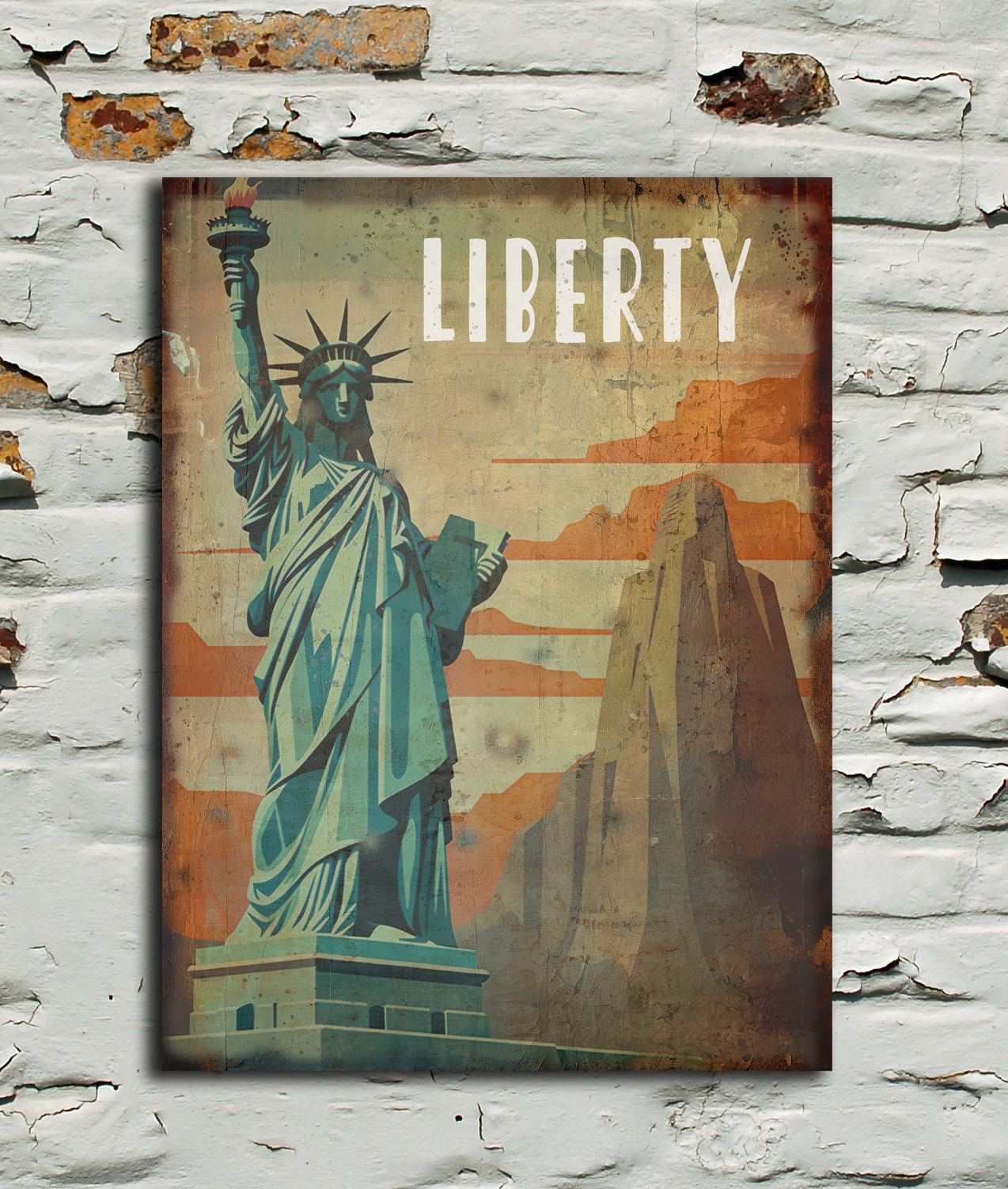 Poster of the Statue of Liberty on a textured wall