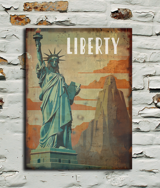 Poster of the Statue of Liberty on a textured wall