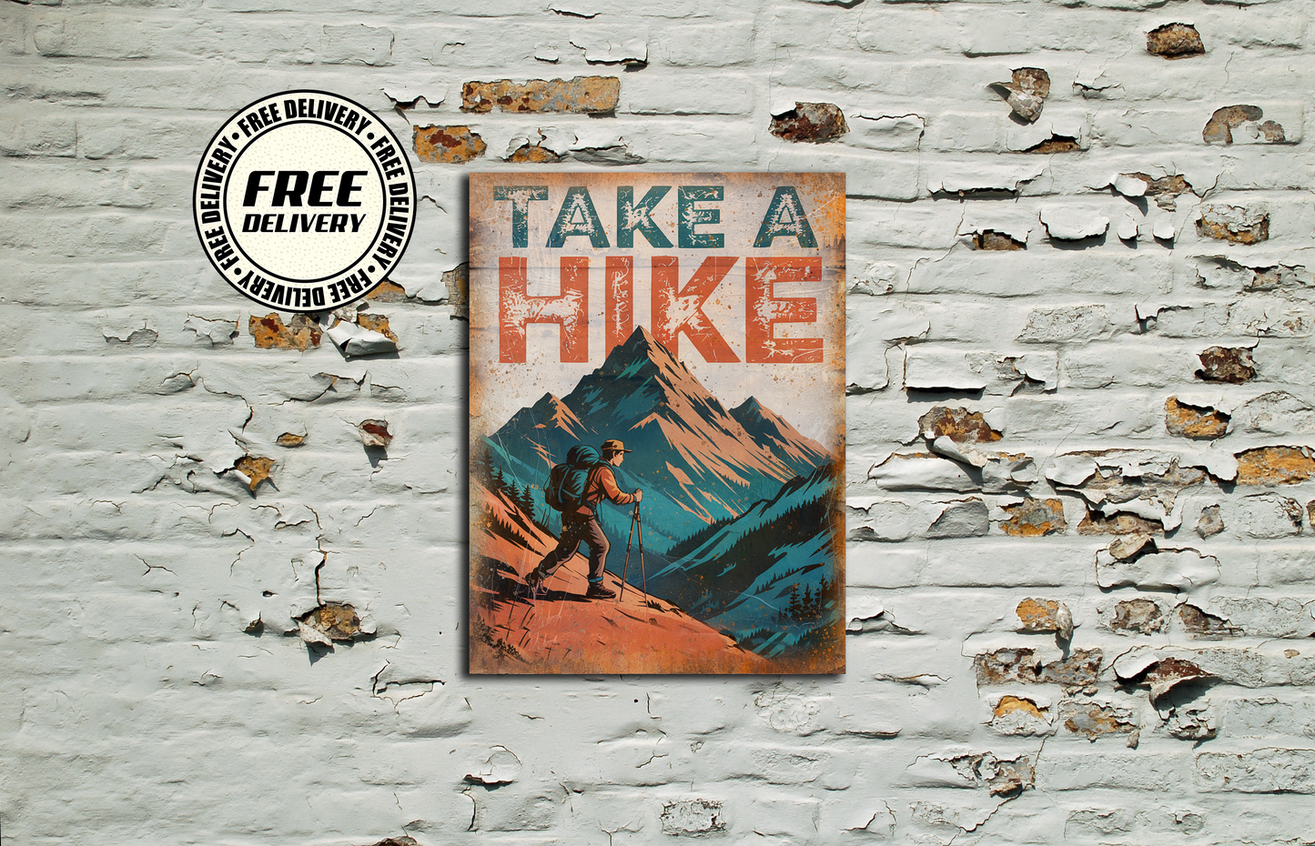 Take A Hike Vintage Metal Sign, Plaque