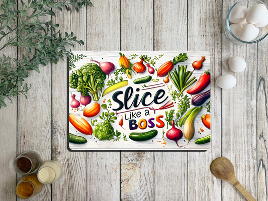 Slice Like A Boss Glass Chopping Cutting Board, Worktop Saver, Large