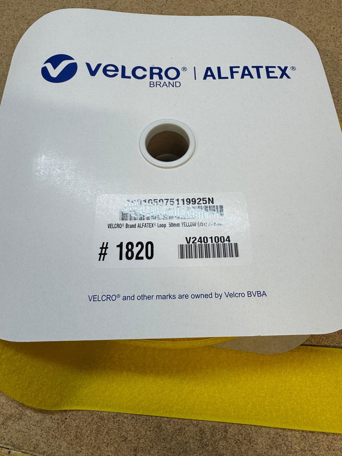 velcro alfatex yellow 50mm roll