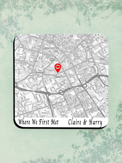 Personalised Map Coaster, Any Location, First Date, Where we Met, New Home, Anniversary Gift for Husband, Wife, Boyfriend, Girlfriend