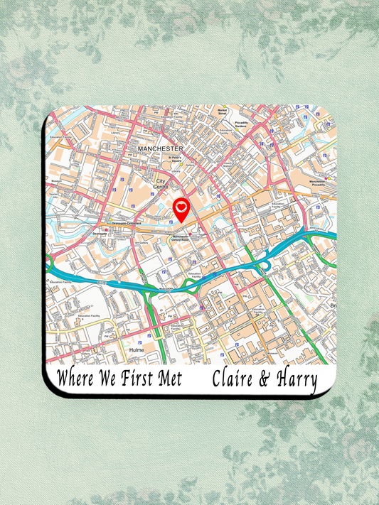 Personalised Map Coaster, Any Location, First Date, Where we Met, New Home, Anniversary Gift for Husband, Wife, Boyfriend, Girlfriend