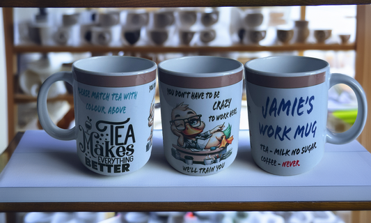 Personalised work Coffee Mug, Tea Mug, with Tea colour preference, includes Gift Box